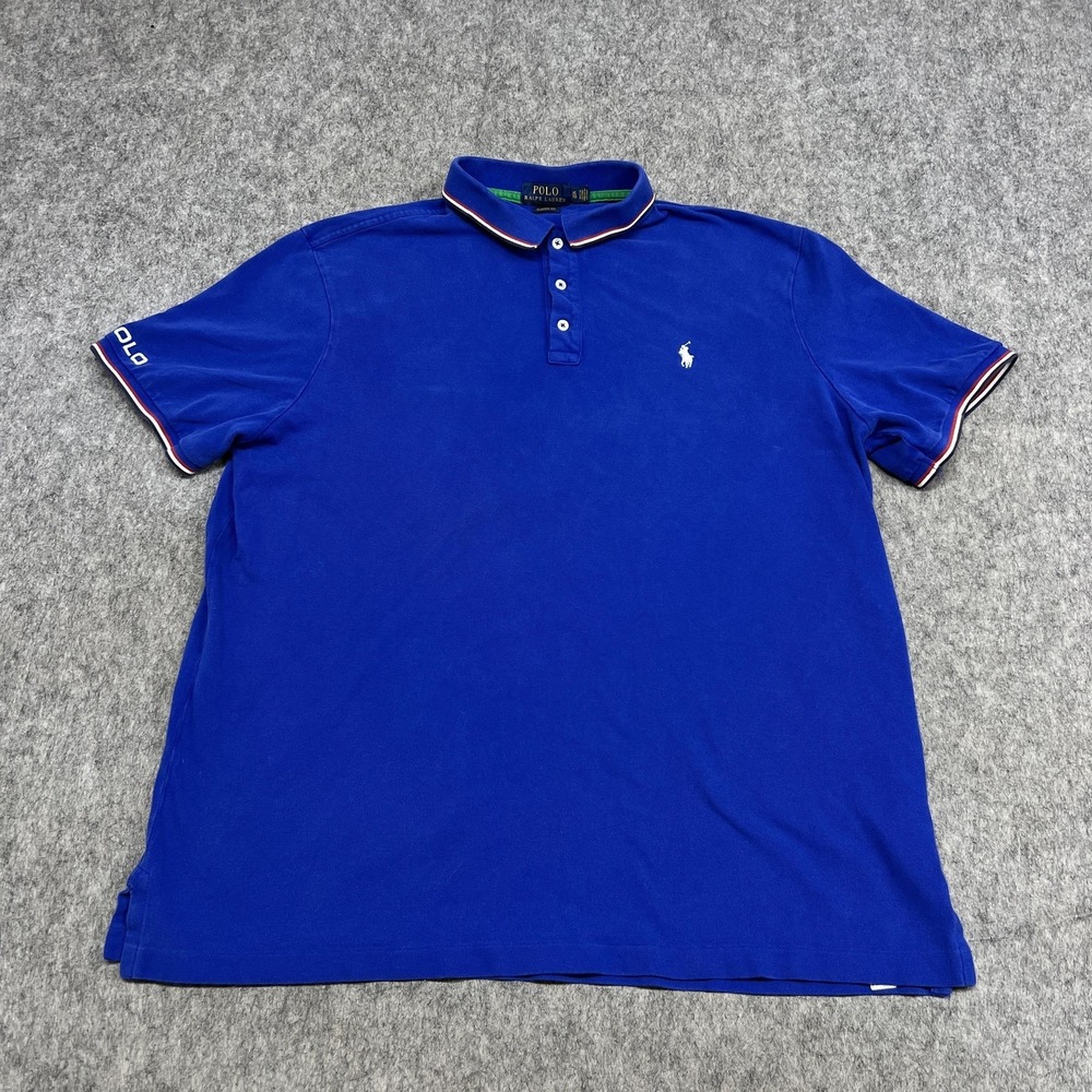Polo Ralph Lauren Polo Shirt Mens XL Blue Classic Fit Logo Trim Collar Cuff
